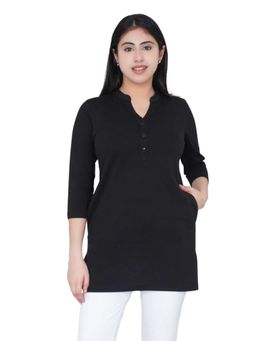 MLADA - Womens Black Solid Long Cotton Pockets Top