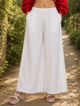 MYSHKA - Womens Solid White Wide Leg Palazzo