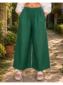 MYSHKA - Womens Solid Green Wide Leg Palazzo