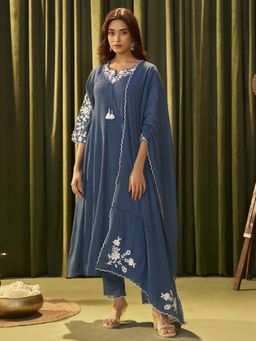 Autumnlane - Albeli Hibis Embroidery Kurta and Pant with Dupatta