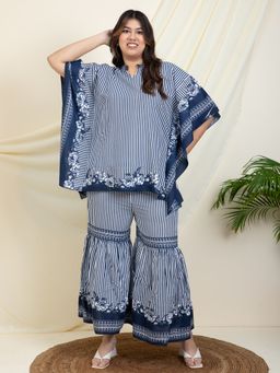Deebaco - Blue Stripe Kaftan Top with Sharara Co-Ord Set