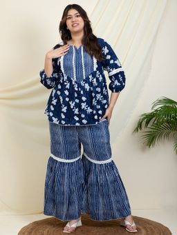 Deebaco - Indigo Printed Peplum Co-Ord Set