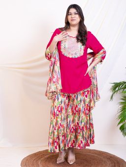 Deebaco - Magenta Kurti and Sharara with Dupatta