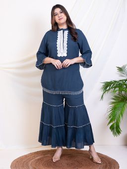 Deebaco - Navy Blue Kurti with Sharara