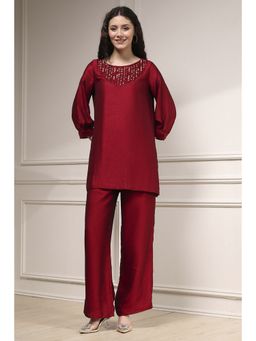 Biba - Women Red Straight Kurti and Palazzo