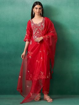 Autumnlane - Ira Vermillion Full Heavy Work Kurta and Pant with Dupatta