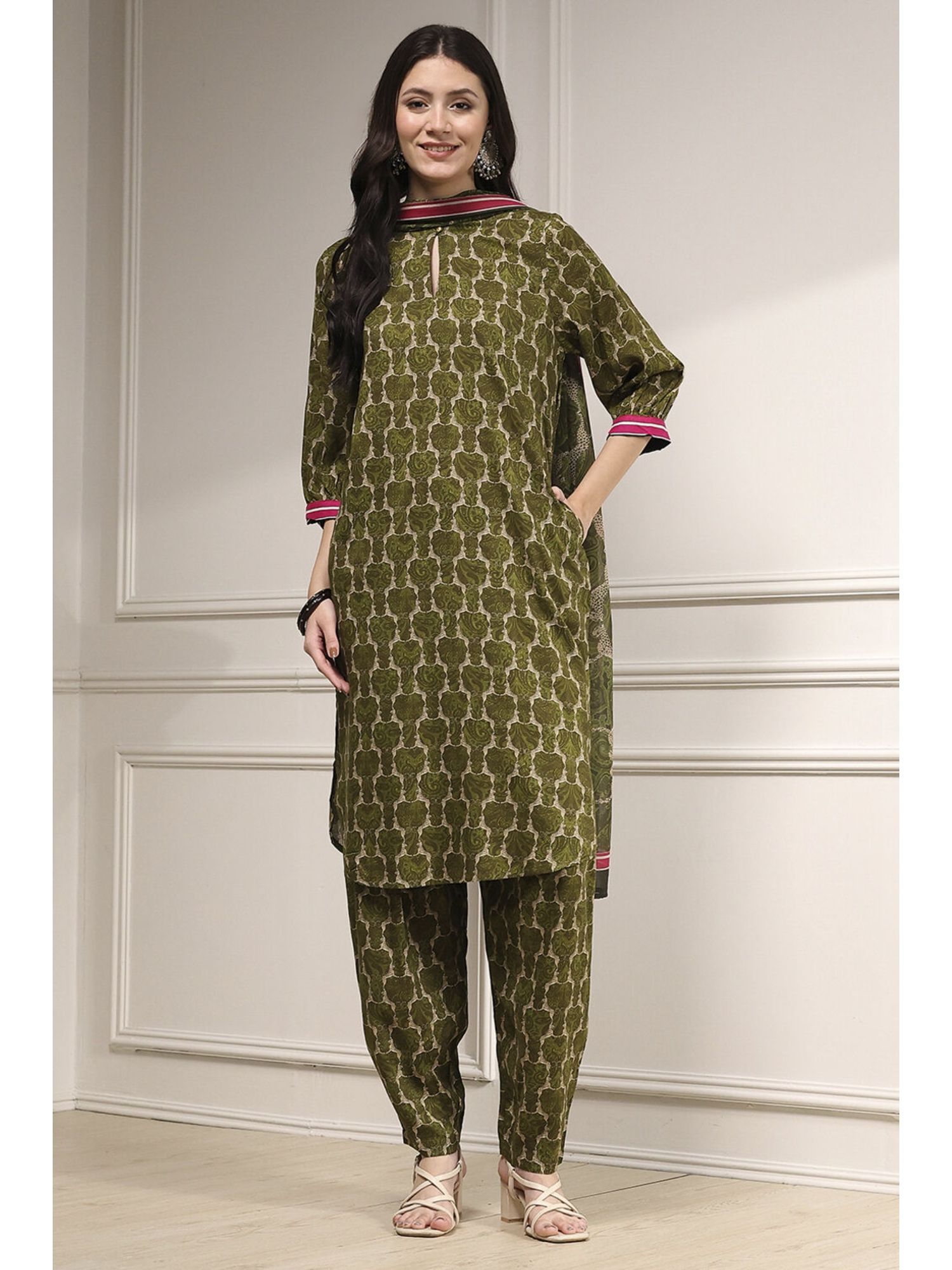 biba Women Olive Green Printed Co-Ord Set-picture-25