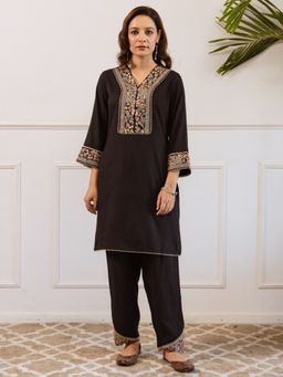 Autumnlane - Kabool Ebony Embroidery Cotton Co-Ord Set