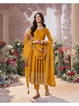 Seerat - Mustard Embroidery Anarkali Kurta With Pant And Dupatta