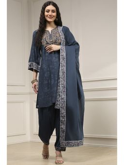 Biba - Women Blue Printed Kurta and Salwar with Dupatta
