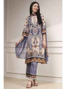 Biba - Women Multi-Color Cotton Straight Printed Kurta and Pant with Dupatta