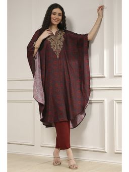 Biba - Women Maroon Satin Printed Kaftan and Pant