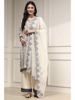 Biba - Women White Chanderi Straight Kurta and Palazzo with Dupatta