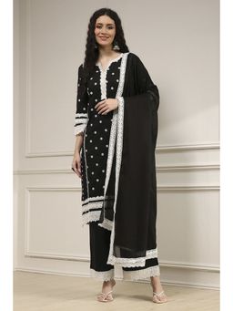 Biba - Women Black Straight Kurta and Palazzo with Dupatta