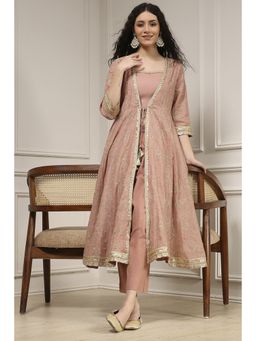 Biba - Women Old Rose Anarkali Kurta and Inner with Palazzo