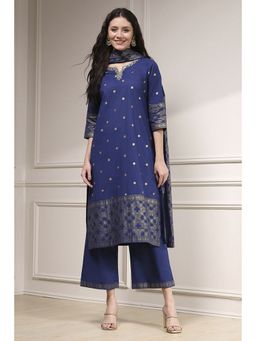 Biba - Women Blue Straight Printed Kurta and Palazzo with Dupatta