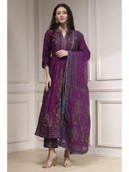 Biba - Women Purple Printed Anarkali Kurta and Palazzo with Dupatta