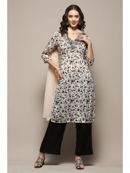 Biba - Women Beige Straight Printed Kurta and Pant with Dupatta