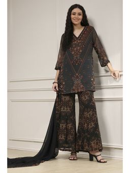 Biba - Women Black Straight Printed Kurta and Palazzo with Dupatta