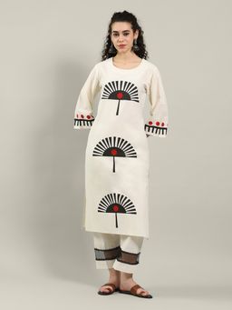 MEENA BAZAAR - Printed White Cotton Blend Kurta and Pant