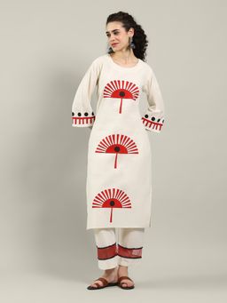 MEENA BAZAAR - Printed White Cotton Blend Kurta and Pant