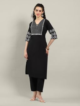 MEENA BAZAAR - Black Cotton Blend Kurta and Pant