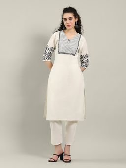 MEENA BAZAAR - Off White Cotton Blend Kurta and Pant