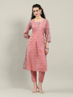MEENA BAZAAR - Printed Pink Cotton Blend Kurta and Pant