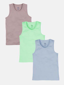 KiddoPanti - Boys Cotton Solid Rib Vest (Pack of 3)
