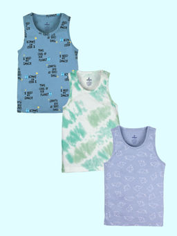 KiddoPanti - Boys Cotton All Over Solid Rib Vest (Pack of 3)