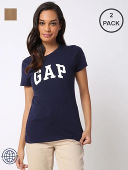 GAP - Womens Multi-Color Half Sleeves Crew Neck T-shirts (Pack of 2)