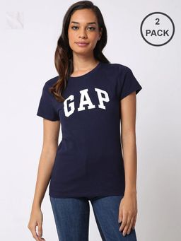 GAP - Womens Navy Blue Half Sleeves Crew Neck T-shirts (Pack of 2)