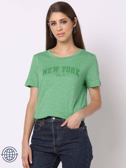 GAP - Womens Green Melange Letter Print T-Shirt