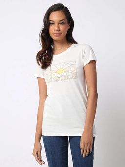 GAP - Womens White Graphic Crew Neck Half Sleeves T-Shirt