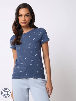 GAP - Womens Blue Floral Half Sleeves T-Shirt
