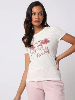 GAP - Womens Off White Graphic Melange Crew Neck T-Shirt