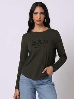 GAP - Womens Green Round Neck Full Sleeves T-Shirt