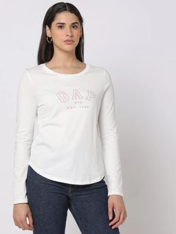 GAP - Womens White Full-Sleeves Round Neck T-Shirt