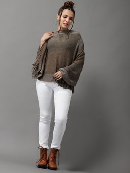 SHOWOFFFF - Womens Sleeveless Longline Brown Colourblocked Poncho