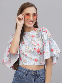Style Quotient - Women Blue & Pink Floral Print Crop Top