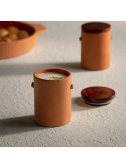 Ellementry - Knurl Terracotta Tumbler With Wooden Lid for Water, Juice and Smoothies