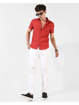 Campus Sutra - Men's Red Textured Regular Fit Casual Shirt