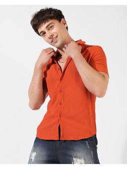 Campus Sutra - Men's Burnt Orange Textured Regular Fit Casual Shirt