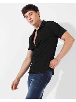 Campus Sutra - Men's Black Textured Regular Fit Casual Shirt