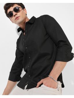 Campus Sutra - Men's Black Textured Regular Fit Casual Shirt