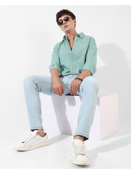 Campus Sutra - Men's Solid Aqua Green Regular Fit Casual Shirt