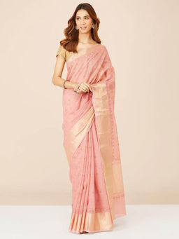 Fabindia - Pink Cotton Silk Hand Block Printed Saree