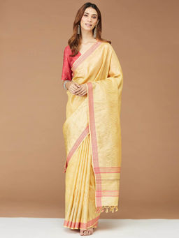 Fabindia - Yellow Tussar Cotton Woven Saree