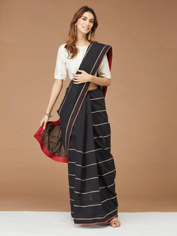 Fabindia - Black Cotton Silk Blend Gota Patti Saree