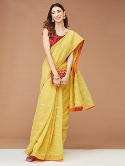 Fabindia - Yellow Cotton Silk Blend Gota Pati Saree